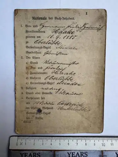 Militärpaß Haake Oberlübbe Hille Hüllhorst Minden Arm. Batl. 74 + Wirt. Kom. 269