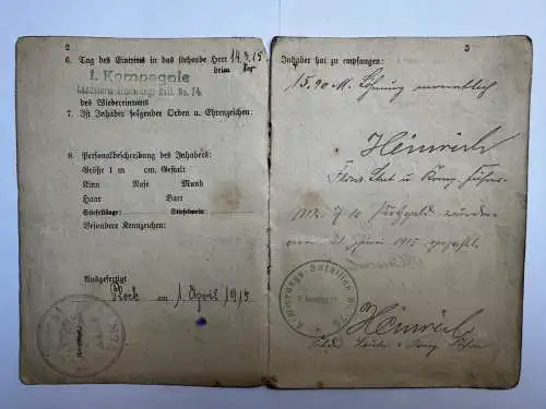 Militärpaß Haake Oberlübbe Hille Hüllhorst Minden Arm. Batl. 74 + Wirt. Kom. 269
