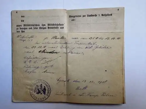 Militärpaß Haake Oberlübbe Hille Hüllhorst Minden Arm. Batl. 74 + Wirt. Kom. 269