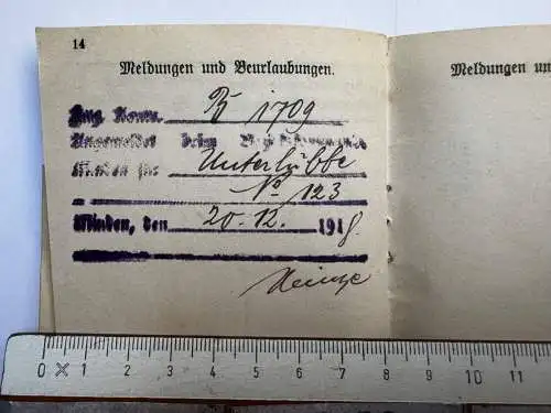 Militärpaß Haake Oberlübbe Hille Hüllhorst Minden Arm. Batl. 74 + Wirt. Kom. 269