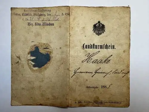 Militärpaß Haake Oberlübbe Hille Hüllhorst Minden Arm. Batl. 74 + Wirt. Kom. 269