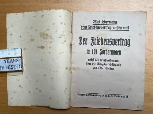 Der Friedensvertrag in 101 Forderungen - Volksblatt-Verlag 1921 - 32 Seiten