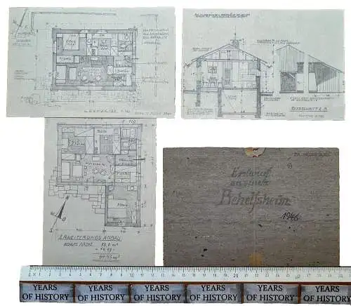 13x Zeichnung Stalag UK P.O.W. Camp - Kriegsgefangenenlager Dr. Hessbrüggen 1946