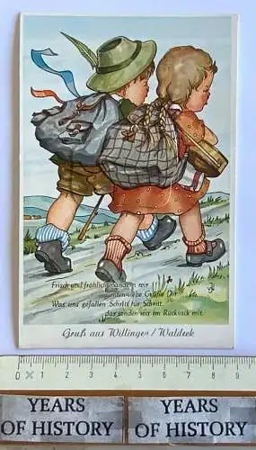 AK Leporello Willingen Waldeck Junge Mädchen wandern mit Rucksack 1933 Tracht