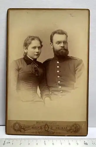 Orig. CDV Foto Soldat Uniform Braut Atelier Queck Weimar Seminarstraße Thüringen