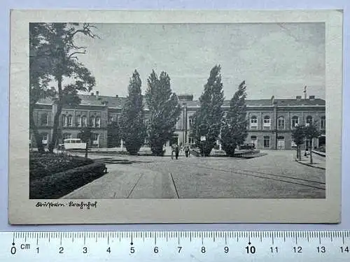 AK Küstrin Kostrzyn nad Odra Bahnhof Vorplatz 1940 Feldpost gelaufen Lebus Polen