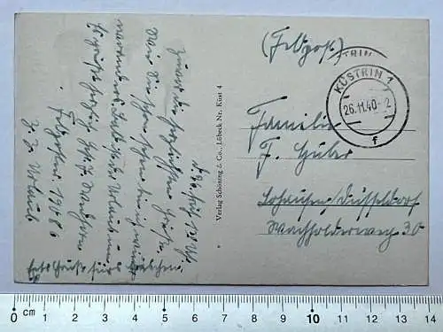 AK Küstrin Kostrzyn nad Odra Bahnhof Vorplatz 1940 Feldpost gelaufen Lebus Polen