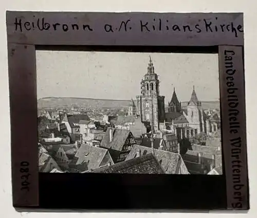 Dia 1936 Heilbronn Neckar Kilianskirche und Häuser Luftbild 5x5 Landesbildstelle