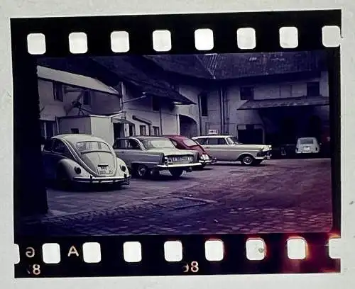 2x Farbdia 1957 Fahrzeug VW Opel Kapitän Brauerei Schopen Bedburg Kirchherten