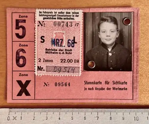 Alte Fahrkarte Stammkarte Straßenbahn Mülheim an d. Ruhr Lichtbild 1960 er Jahre