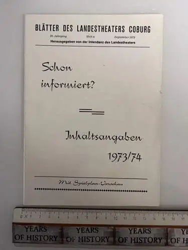 Heft 4 September 1973- Blätter des Landestheater Coburg - mit Spielplan Vorschau