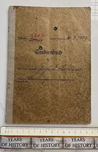 Studienbuch Gerhard Karsine Breslau Schlesien 1937 ab 1952 Darmstadt Hochschule