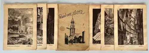 Rund um den Michel - Mappe 6 Blätter mit Zeichnungen Hamburg 1945 -Fritz Corleus