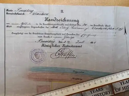 Handzeichnung Königliches Katasteramt Pinneberg Elmshorn Both Sandweg von 1886