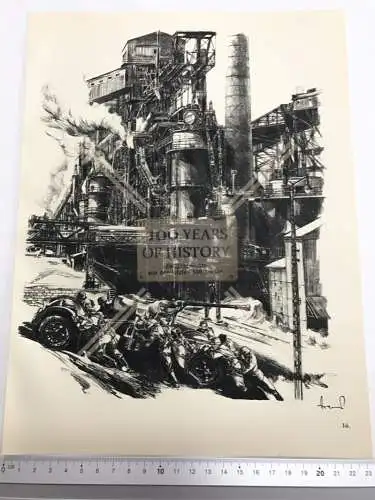 Alter Druck 1941 Geschütz Flak Gefecht Fabrik Stalingrad ? Russland 24x29 cm