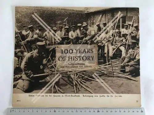 Foto Karton 1. WK Unsere Soldaten Frankreich Heuernte Harken-Fertigung 30x24 cm