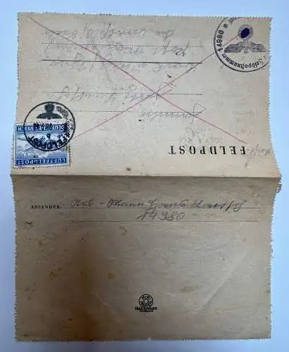 Brief Luftfeldpost 24. 9. 1942 FPN Feldpostnummer 14980