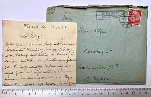 Brief 1937 Landpoststempel Winnert über Husum Schleswig-Holstein