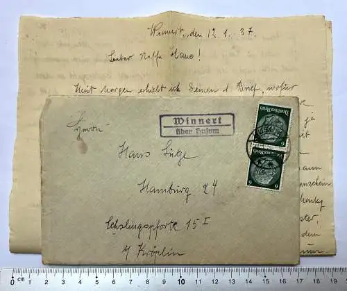 Brief 1937 Landpoststempel Winnert über Husum Schleswig-Holstein