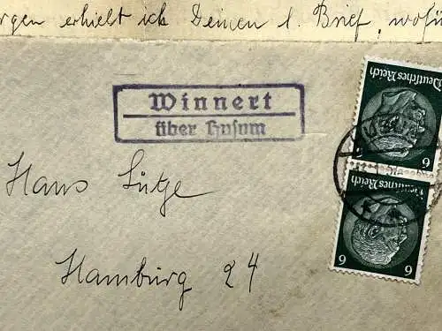 Brief 1937 Landpoststempel Winnert über Husum Schleswig-Holstein