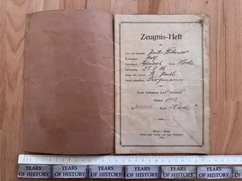 Zeugnis Heft Paul Böhmer Dortmund Aplerbeck Hörde 1912 Vater war Bergmann Zeche
