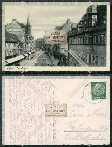 AK Erfurt in Thüringen Anger Geschäfte Straßenbahn Autos Passanten 1937 gel.