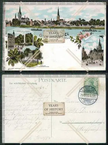 AK Litho Wesel am Rhein Flusspartie Blick auf Stadt Kirche Denkmal 1906 gel.