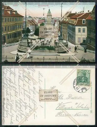 AK Gotha Thüringen Hauptmarkt Mann mit Sense Passanten uvm. 1914 gelaufen