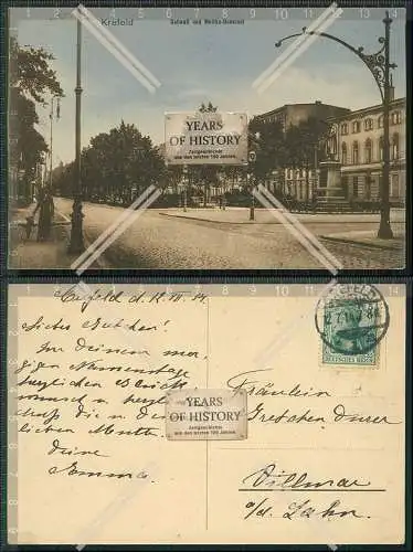 AK Ansichtskarte Krefeld am Niederrhein Ostwall mit Moltke-Denkmal 1914 gel. 