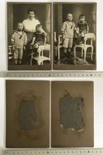 2x Cab Kabinettfoto Junge Jungs kurze Hose 1910 Atelier Foto mit Mutter