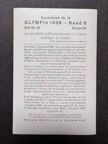 Harold Whitlock Großbritannien Olympiasieger Gehen - OLYMPIA 1936 Sammelbild 48