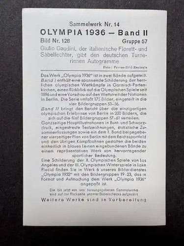 Giulio Gaudini italienisch Florett- und Säbelfechter OLYMPIA 1936 Sammelbild 128