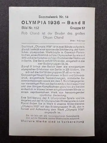 Rob Chand ist der Bruder des großen Dhyan Chand - OLYMPIA 1936 Sammelbild 152