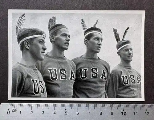 Lustige Amerikaner USA Schwimmer im Indianerschmuck OLYMPIA 1936 Sammelbild 111