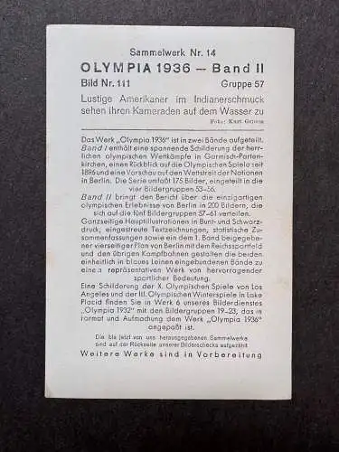 Lustige Amerikaner USA Schwimmer im Indianerschmuck OLYMPIA 1936 Sammelbild 111