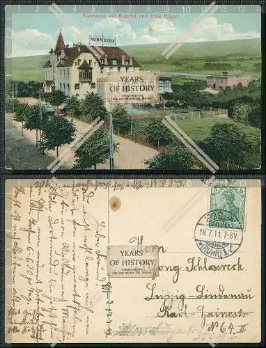 AK Ruhrstein Essen im Ruhrgebiet Villa Hügel Ruhrtal 1911 gelaufen 