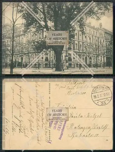 AK Berlin Tiergarten Franziskus Sanatorium Burggrafenstraße 1 Feldpost 1917 gel.