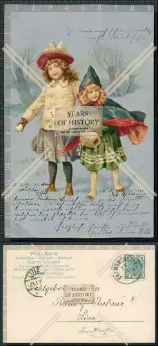 AK Litho Kinder Mädchen in Winterkleidung Schneeball in der Hand 1901 gel. 