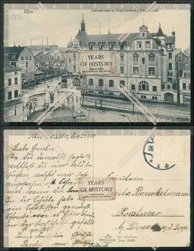 AK Essen Ruhrgebiet Limbeckerplatz mit Krupp Denkmal und Krupps Hotel 1909 gel.