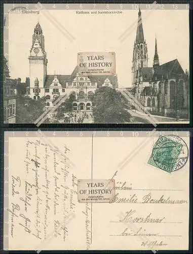 AK Ansichtskarte Duisburg im Ruhrgebiet, Rathaus, Salvatorkirche 1915 gel.