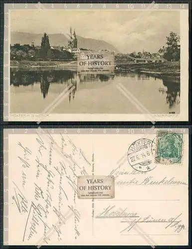 AK Höxter an der Weser Kaiser Wilhelm Steg Brücke Kirche 1914 gel.