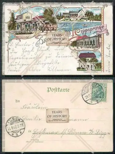 AK Litho Bad Lippspringe Lr. Paderborn Trinkhalle Fischerhütte uvm. 1902 gel.