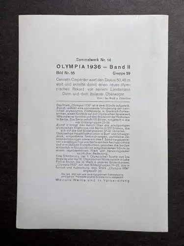 Cenneth Ken Carpenter USA - Diskuswerfer 50,48 m - OLYMPIA 1936 Sammelbild 55