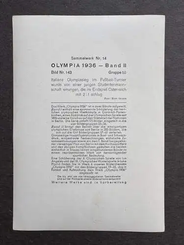 2x OLYMPIA 1936 Sammelbild- Italien Olympiasieger im Fußball Studentenmannschaft