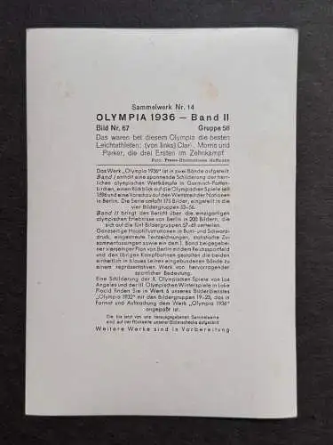 Clark + Morris + Parker die drei Ersten im Zehnkampf- OLYMPIA 1936 Sammelbild 67