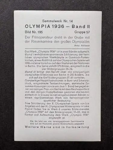 Filmoperateur dreht mit Riesenkamera Olympiafilm - OLYMPIA 1936 Sammelbild 195