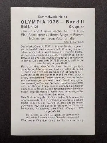 Frl. lona Elek-Schacherer - Ungarn Florettfechten - OLYMPIA 1936 Sammelbild 125