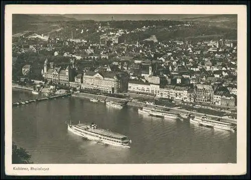 AK Koblenz Rhein Luftbild Rheinfront Schiffsbrücke Dampfer KD Köln Düsseldorfer