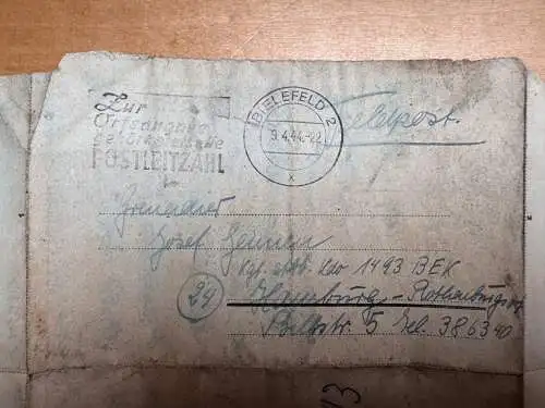 Feldpost-Brief - Schröttinghausen Dornberg - Lager Stalag Oberems Bielefeld 1944