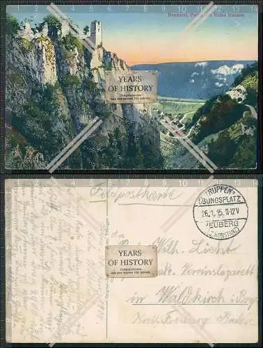 AK Donautal Ruine Hausen 1915 Stempel Truppenübungsplatz Heuberg Feldpost gel.